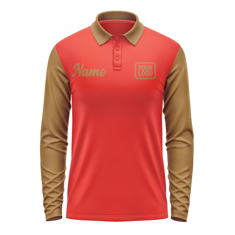 Custom Orange Red Khaki Long Sleeve Polo Shirt Pl122222B122