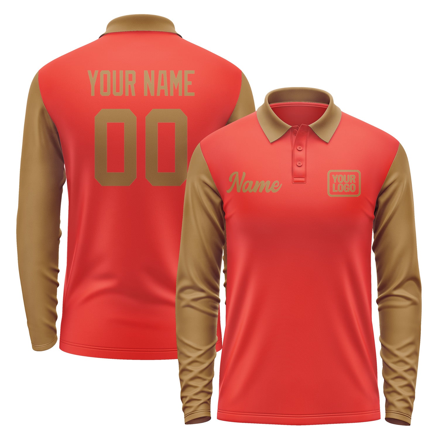 Custom Orange Red Khaki Long Sleeve Polo Shirt Pl122222B122