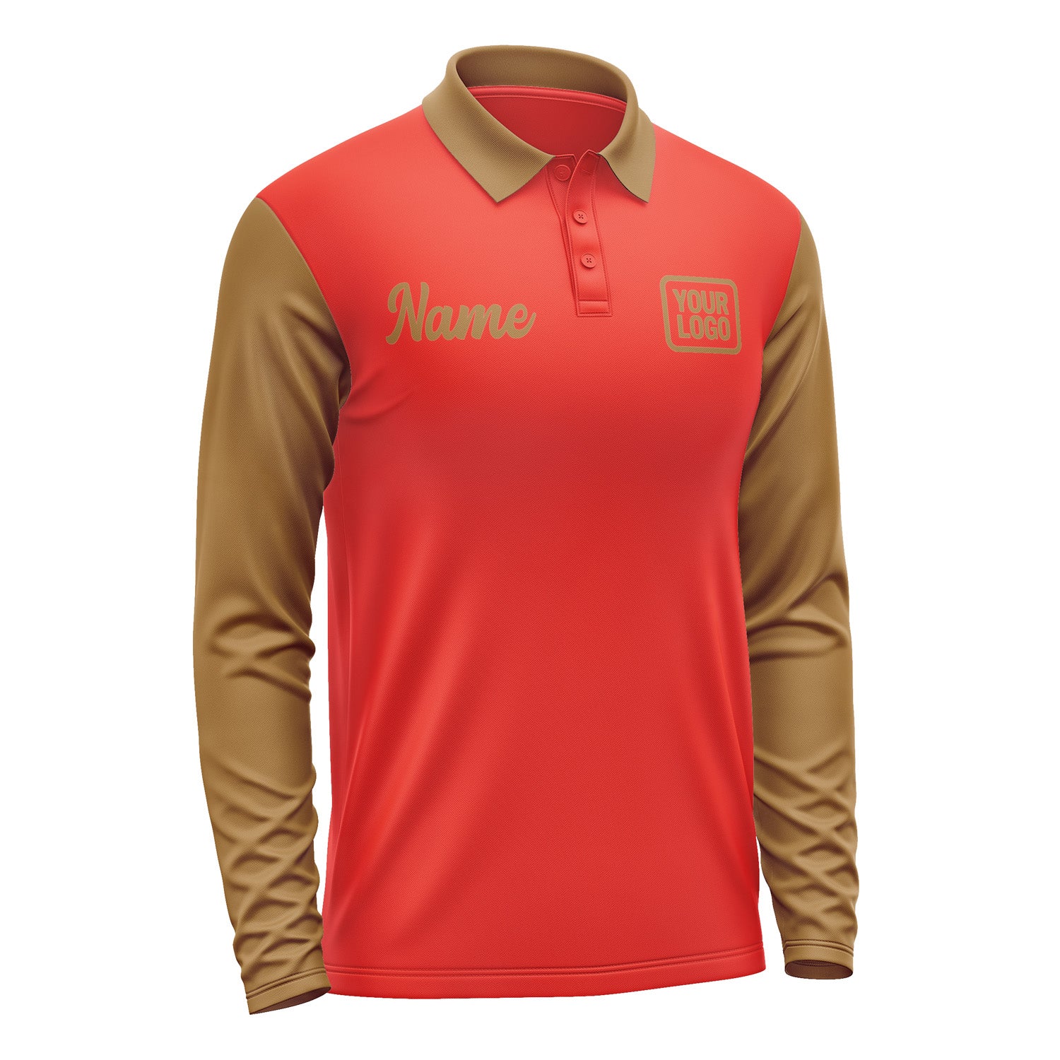 Custom Orange Red Khaki Long Sleeve Polo Shirt Pl122222B122