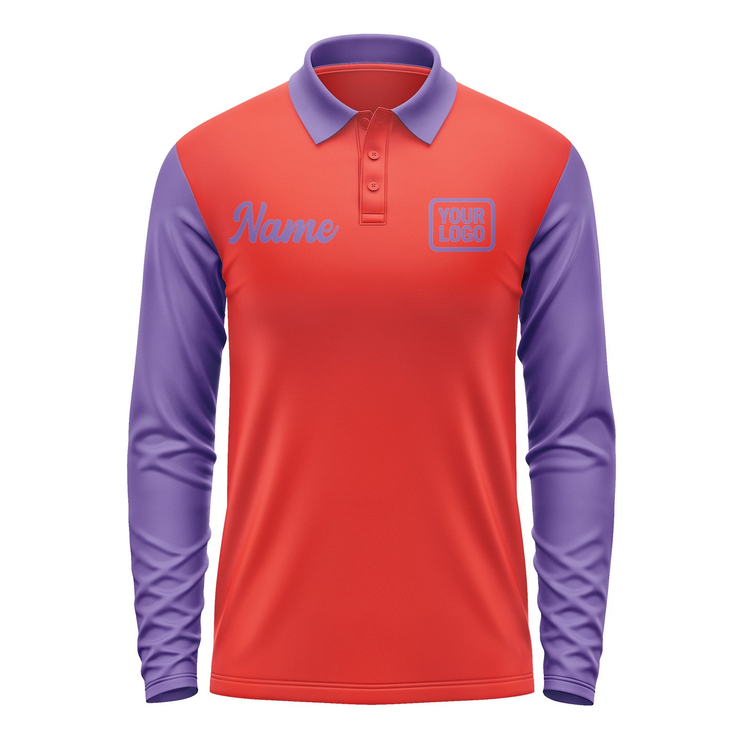 Custom Orange Red Light Purple Long Sleeve Polo Shirt Pl122323B123