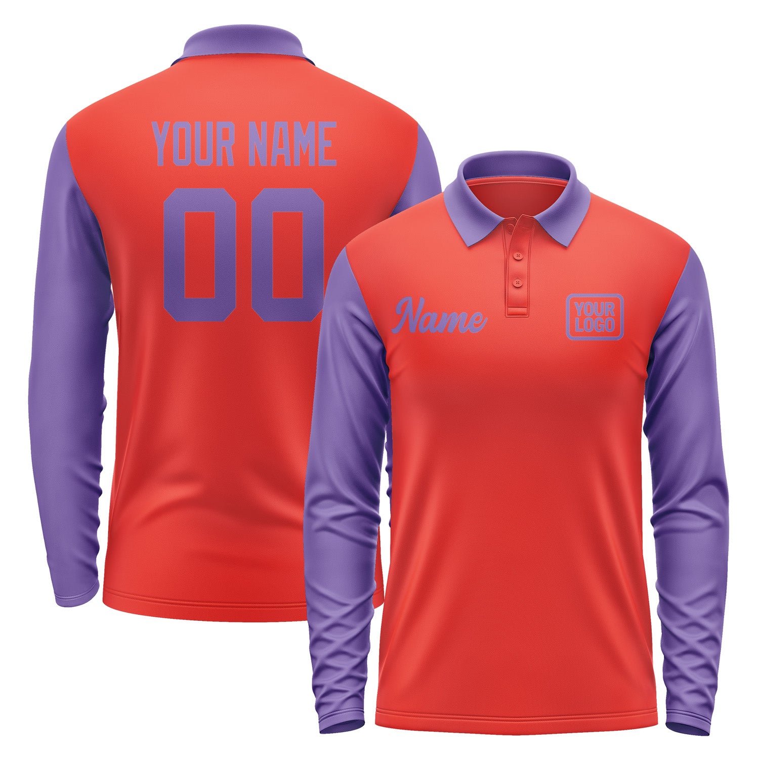Custom Orange Red Light Purple Long Sleeve Polo Shirt Pl122323B123