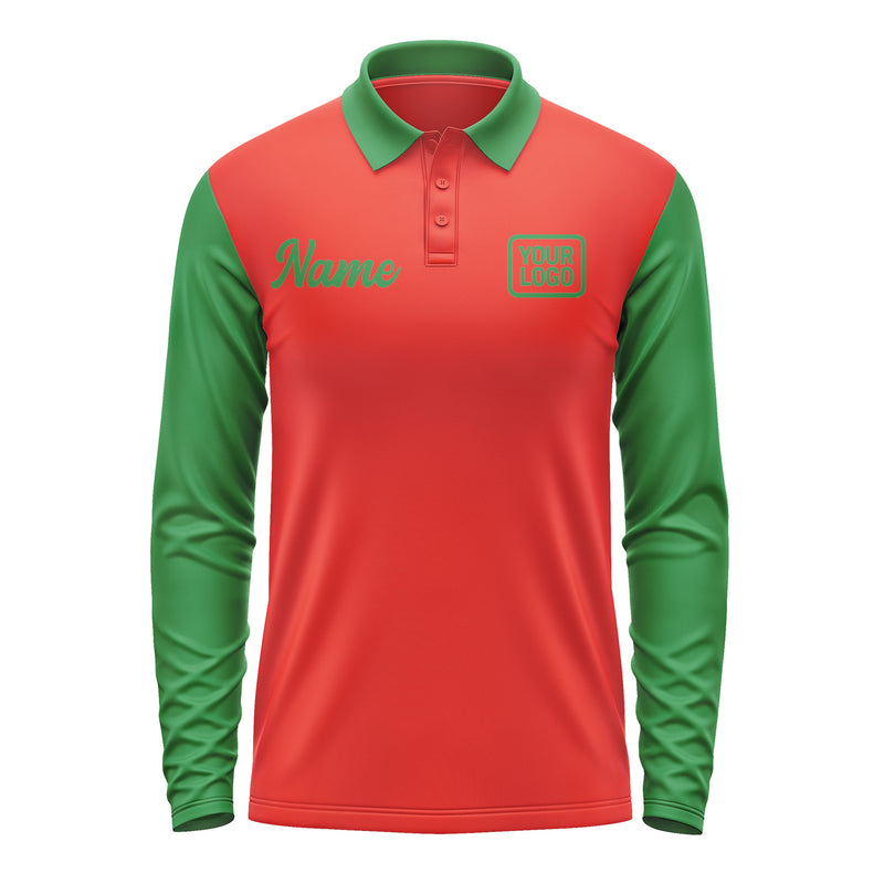 Custom Orange Red Emerald Green Long Sleeve Polo Shirt Pl122424B124