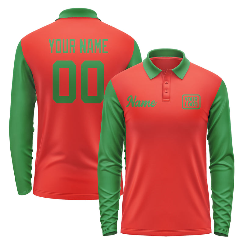 Custom Orange Red Emerald Green Long Sleeve Polo Shirt Pl122424B124