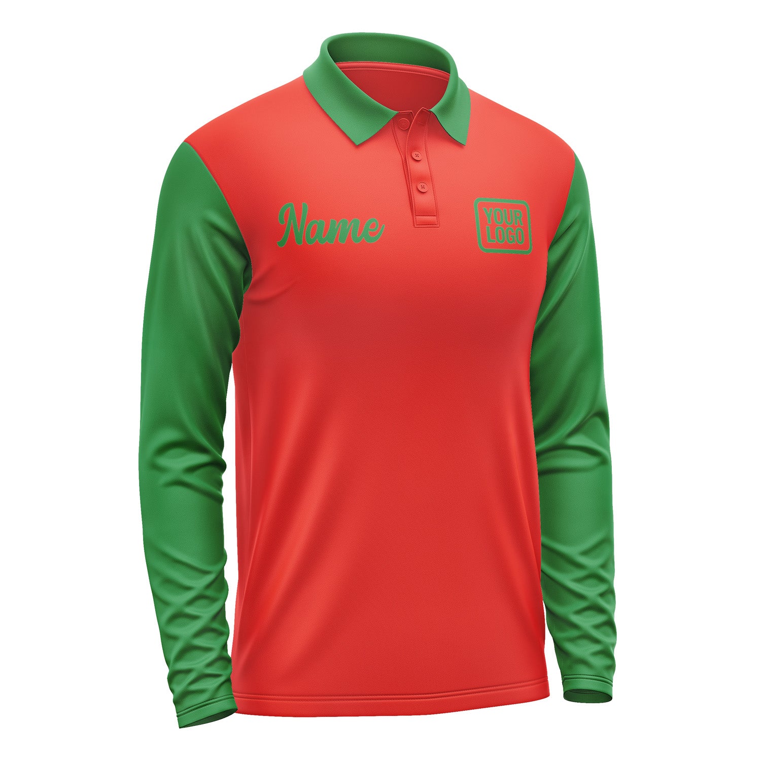 Custom Orange Red Emerald Green Long Sleeve Polo Shirt Pl122424B124