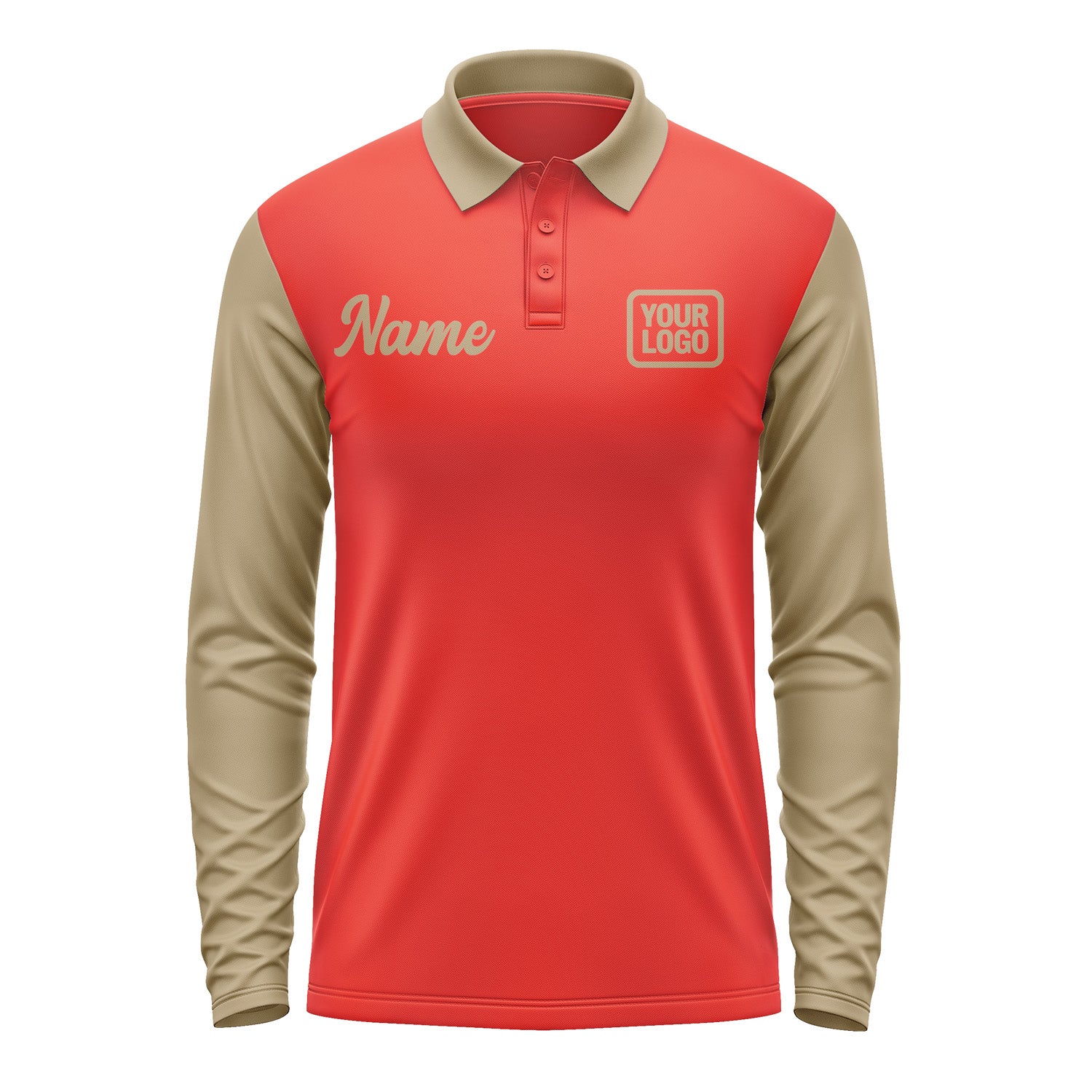 Custom Orange Red Light Khaki Long Sleeve Polo Shirt Pl122525B125