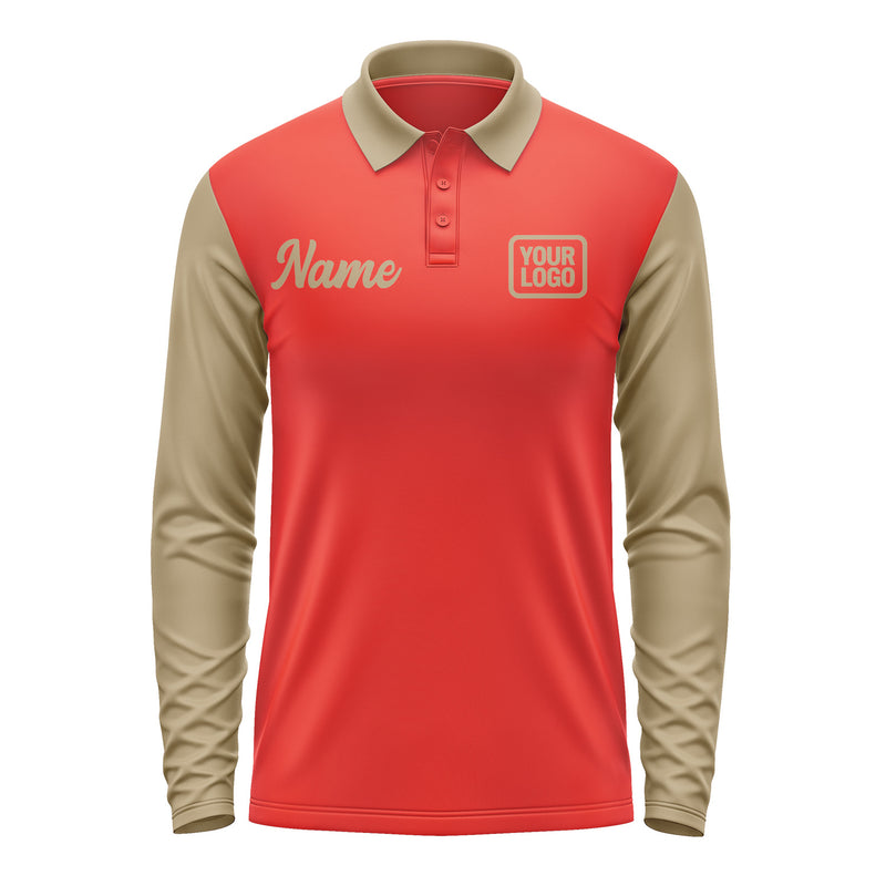 Custom Orange Red Light Khaki Long Sleeve Polo Shirt Pl122525B125