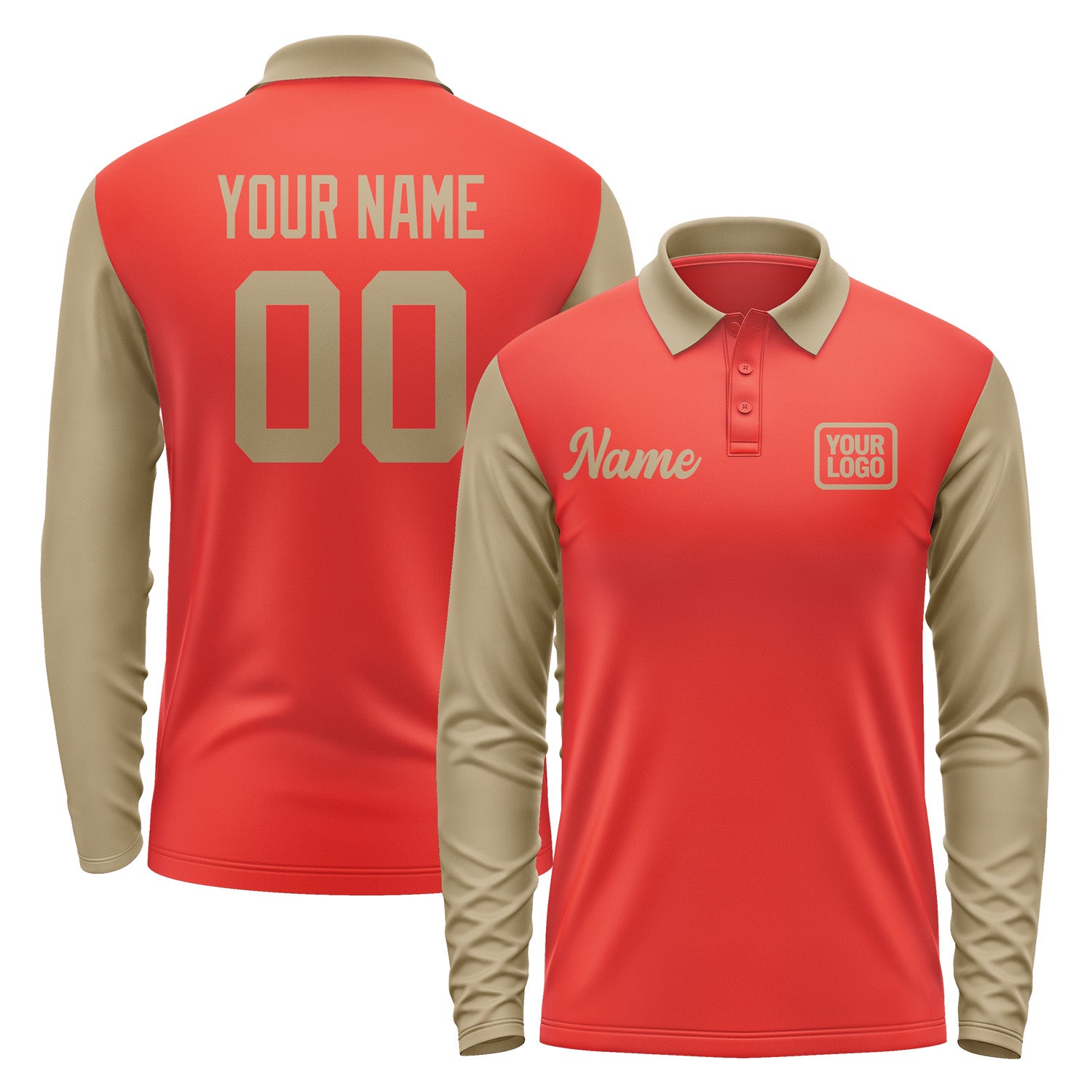 Custom Orange Red Light Khaki Long Sleeve Polo Shirt Pl122525B125