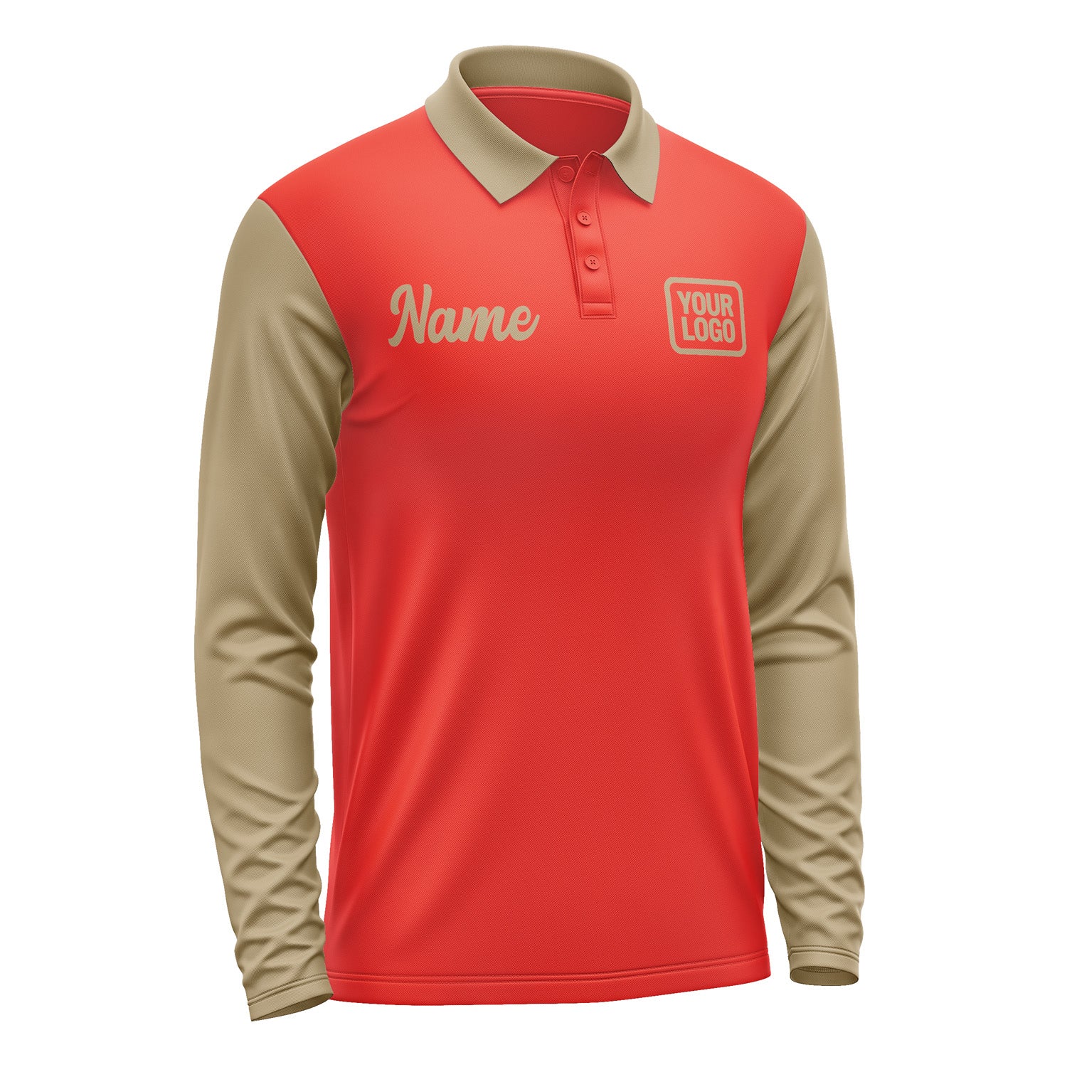 Custom Orange Red Light Khaki Long Sleeve Polo Shirt Pl122525B125
