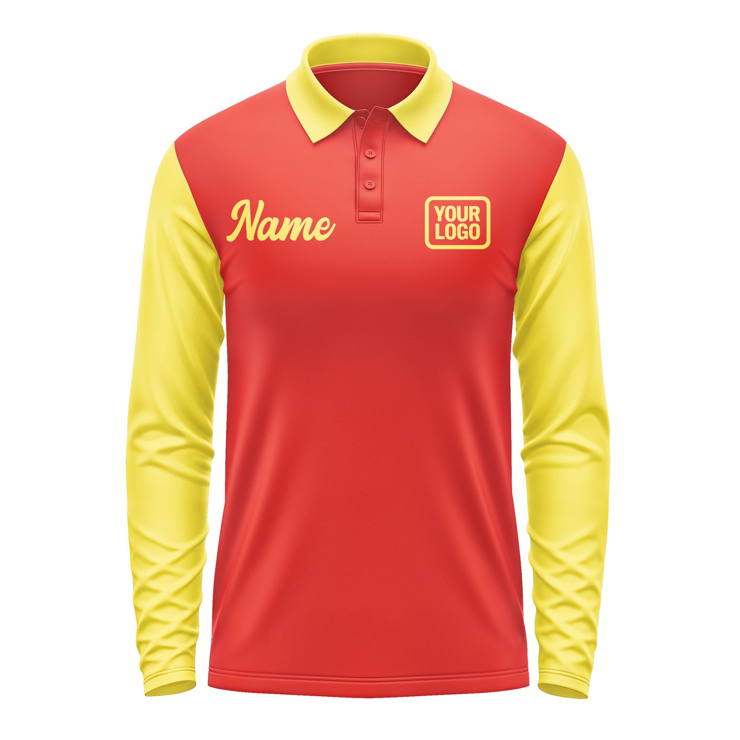 Custom Orange Red Light Yellow Long Sleeve Polo Shirt Pl122626B126