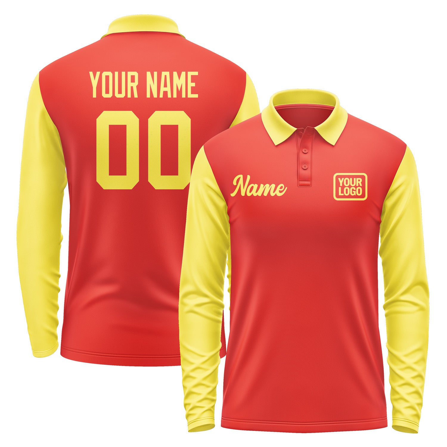 Custom Orange Red Light Yellow Long Sleeve Polo Shirt Pl122626B126