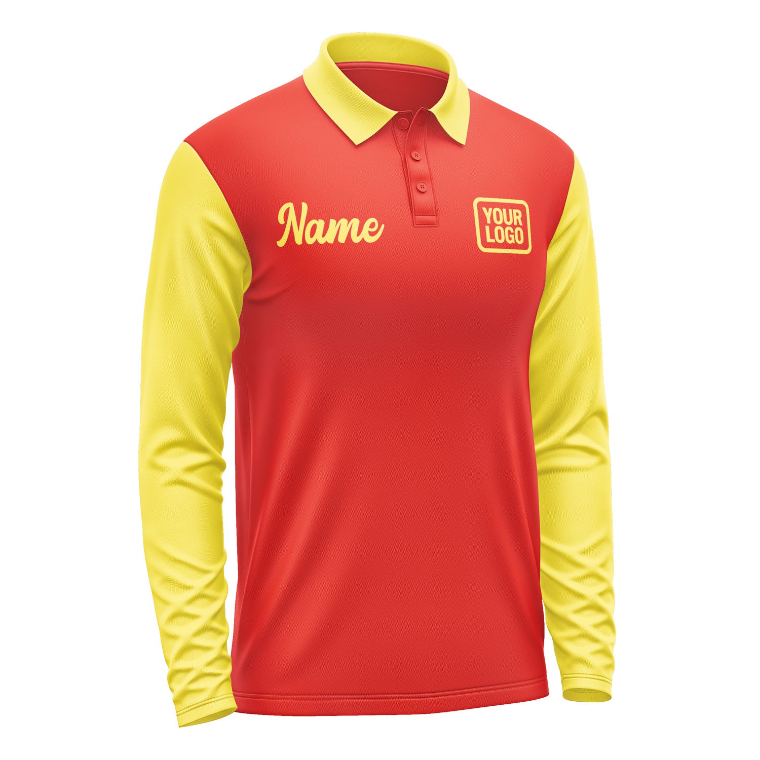 Custom Orange Red Light Yellow Long Sleeve Polo Shirt Pl122626B126