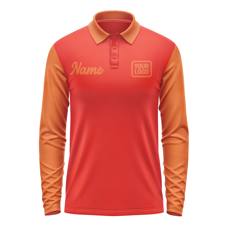 Custom Orange Red Orange Long Sleeve Polo Shirt Pl122828B128