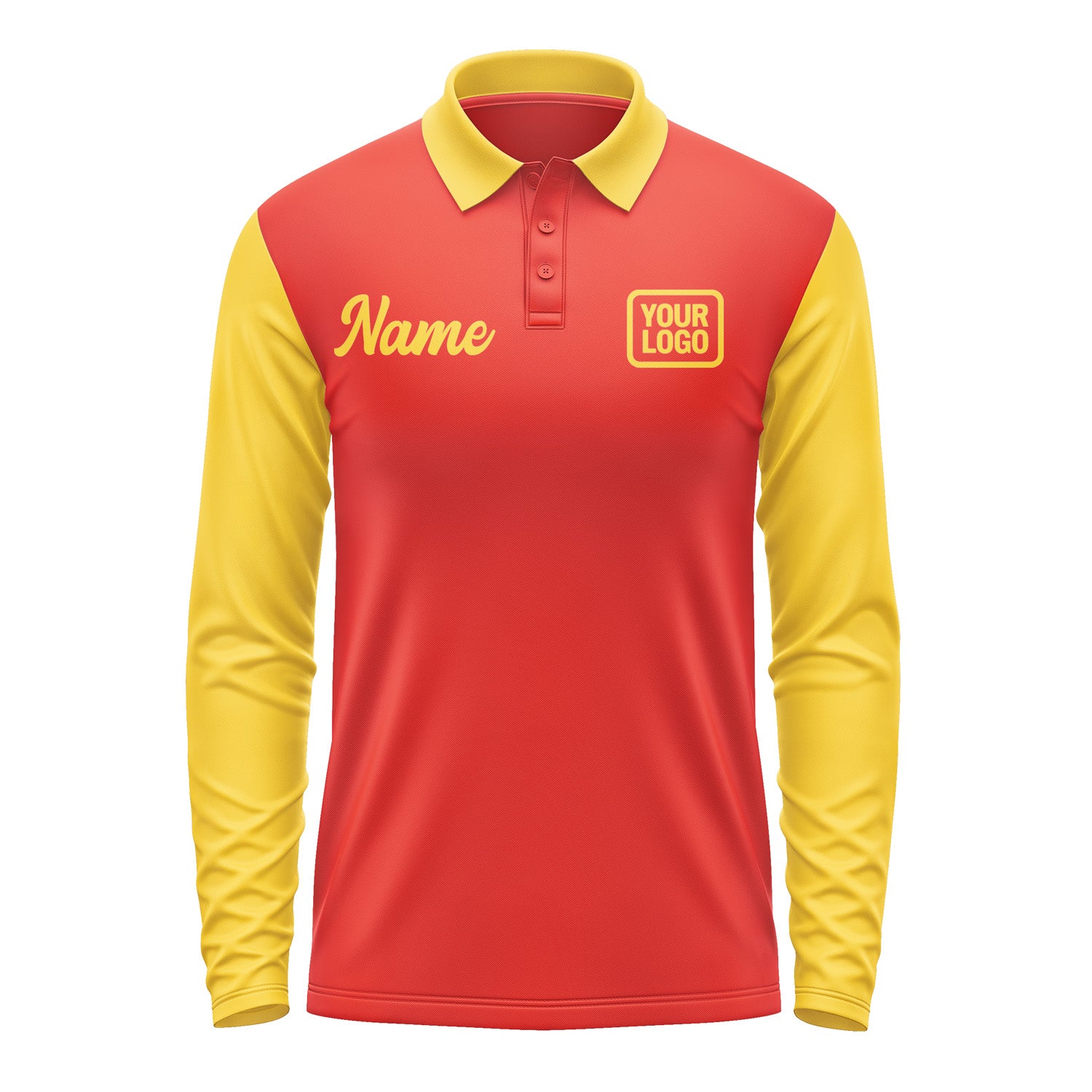 Custom Orange Red Gold Long Sleeve Polo Shirt Pl123030B130