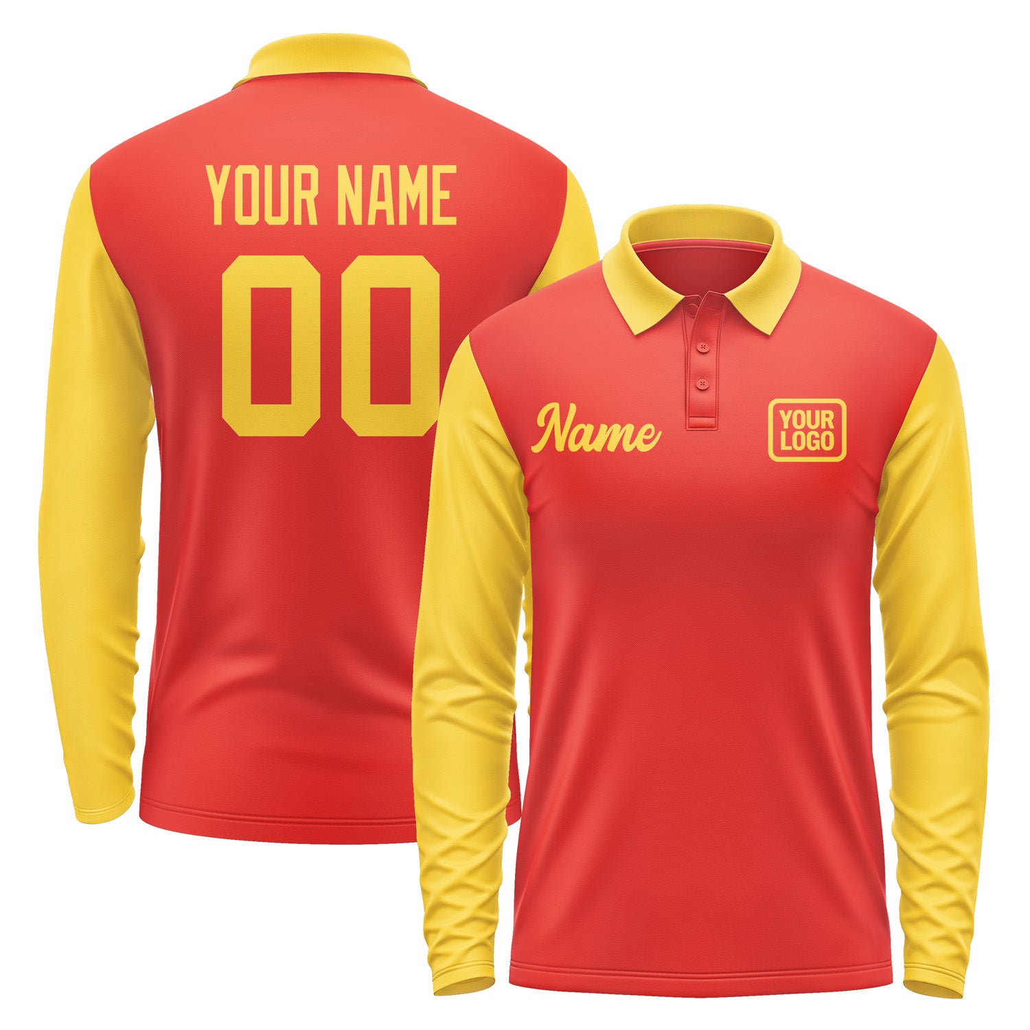 Custom Orange Red Gold Long Sleeve Polo Shirt Pl123030B130