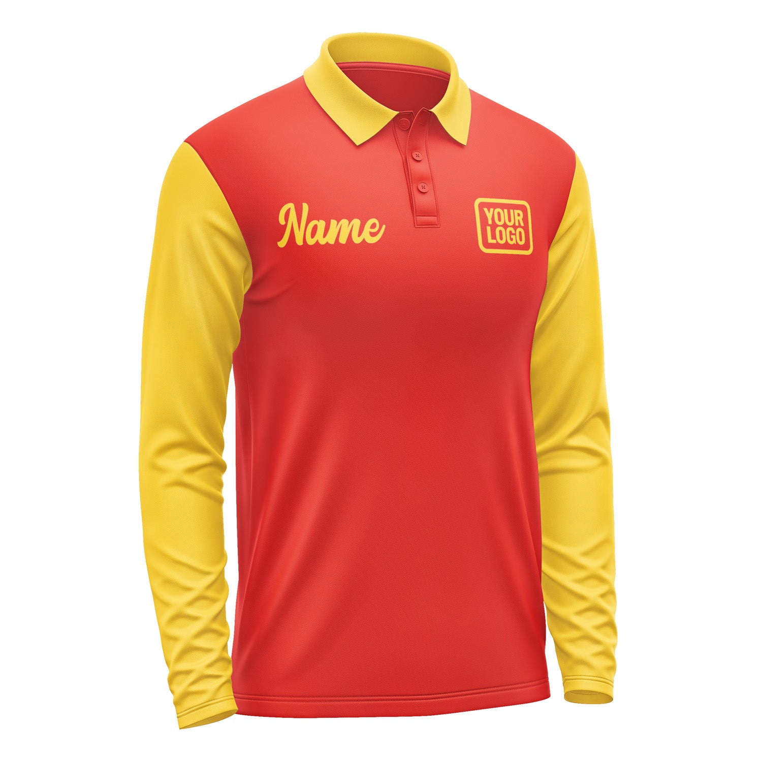 Custom Orange Red Gold Long Sleeve Polo Shirt Pl123030B130