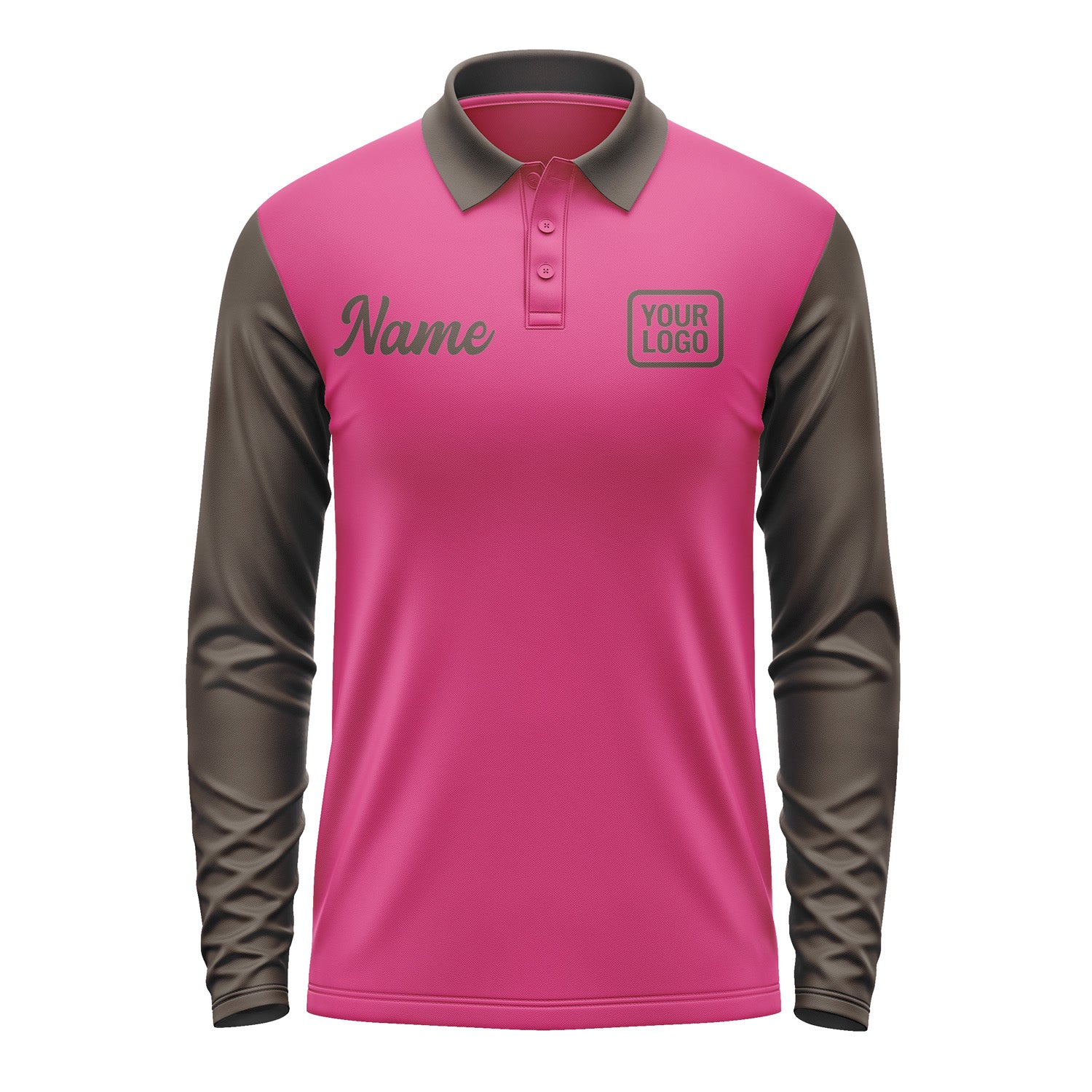 Custom Pink Brown Long Sleeve Polo Shirt Pl130101B101