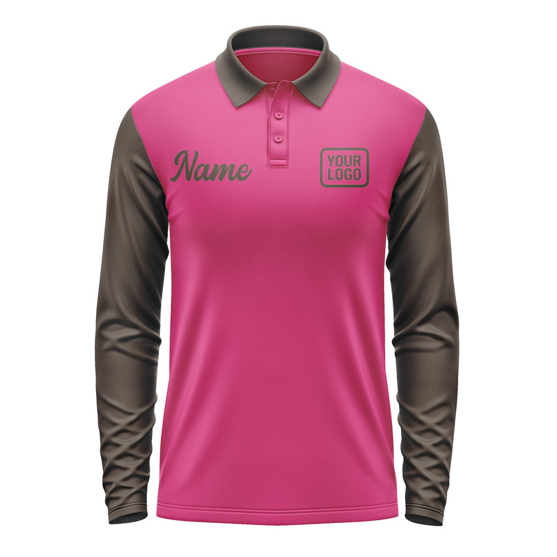Custom Pink Brown Long Sleeve Polo Shirt Pl130101B101