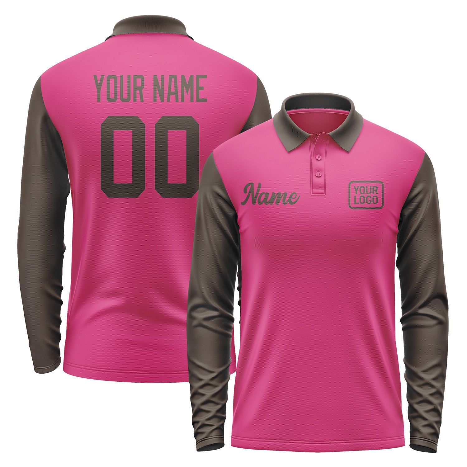 Custom Pink Brown Long Sleeve Polo Shirt Pl130101B101