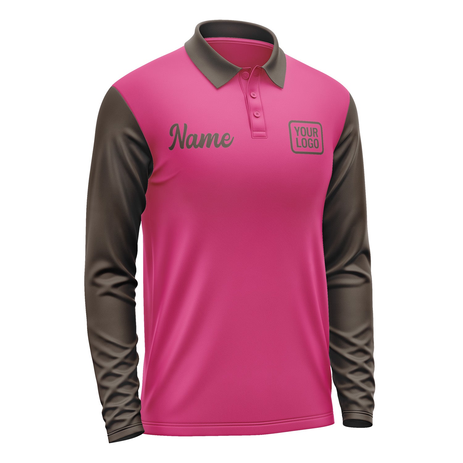 Custom Pink Brown Long Sleeve Polo Shirt Pl130101B101
