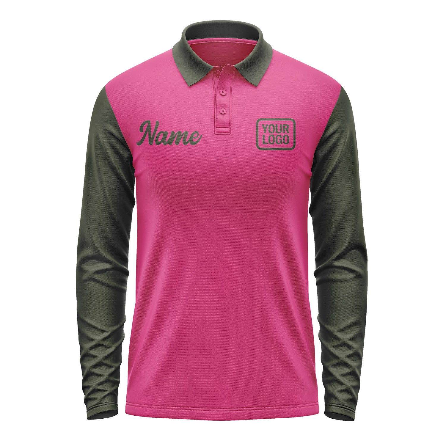 Custom Pink Olive Long Sleeve Polo Shirt Pl130202B102