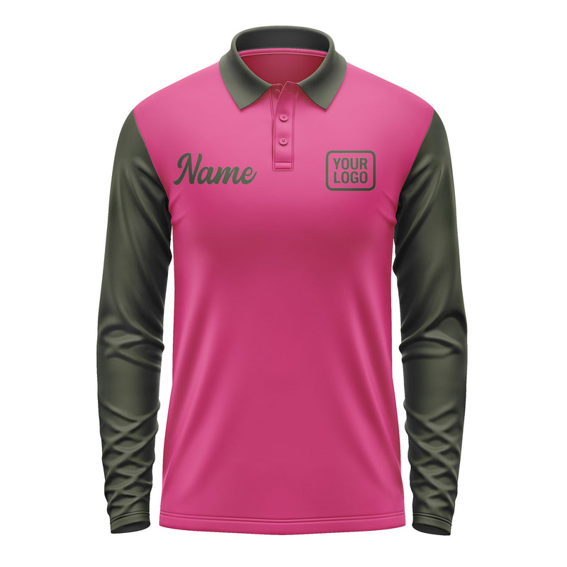 Custom Pink Olive Long Sleeve Polo Shirt Pl130202B102