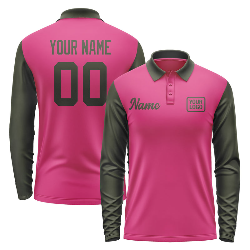 Custom Pink Olive Long Sleeve Polo Shirt Pl130202B102