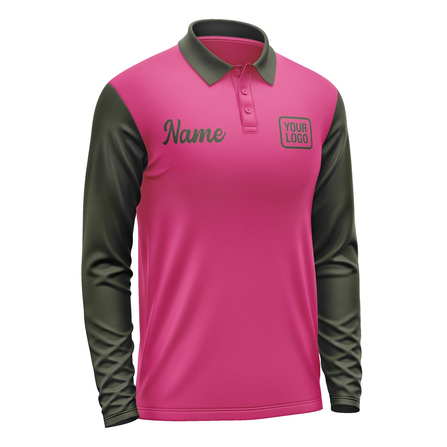 Custom Pink Olive Long Sleeve Polo Shirt Pl130202B102