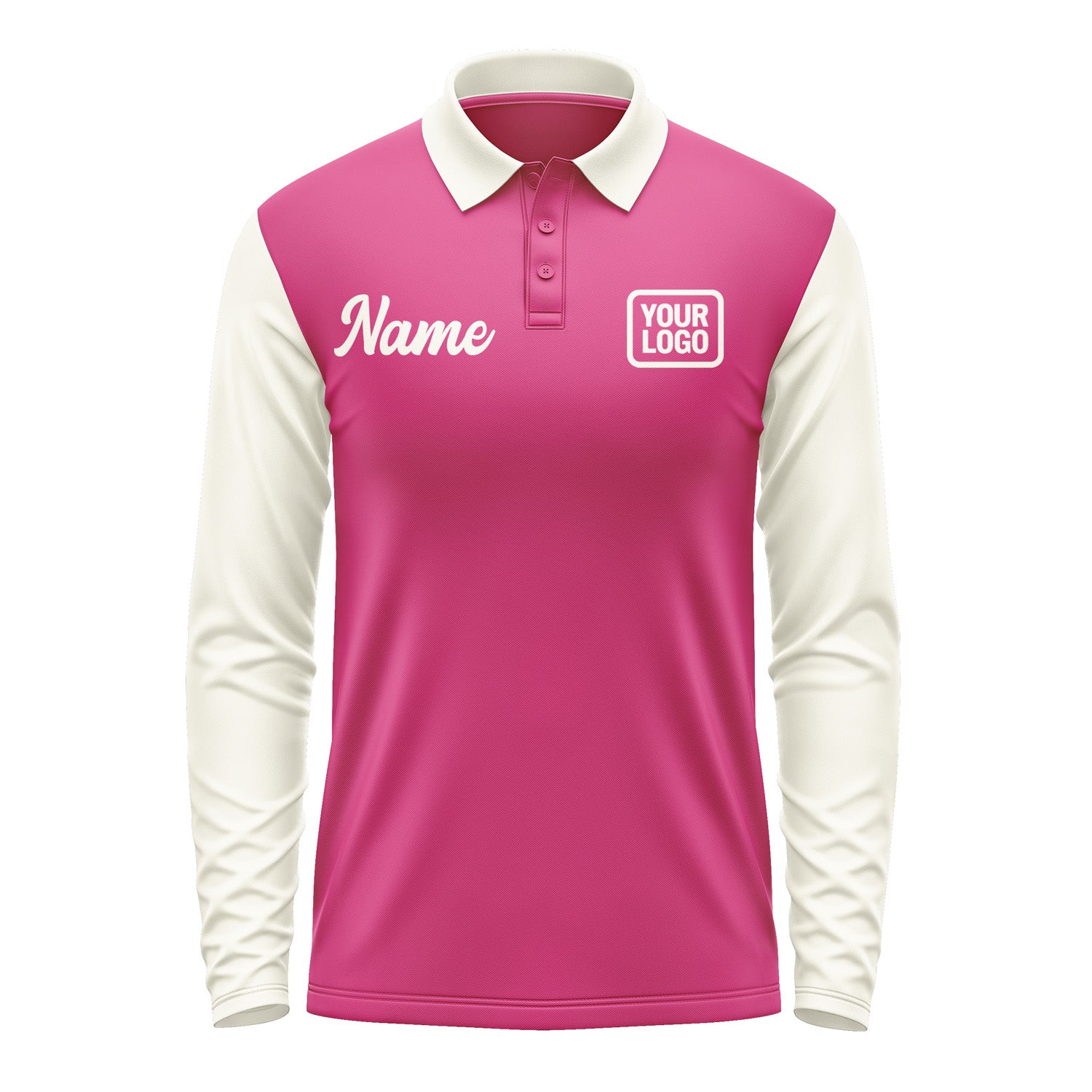 Custom Pink Cream Long Sleeve Polo Shirt Pl130303B103