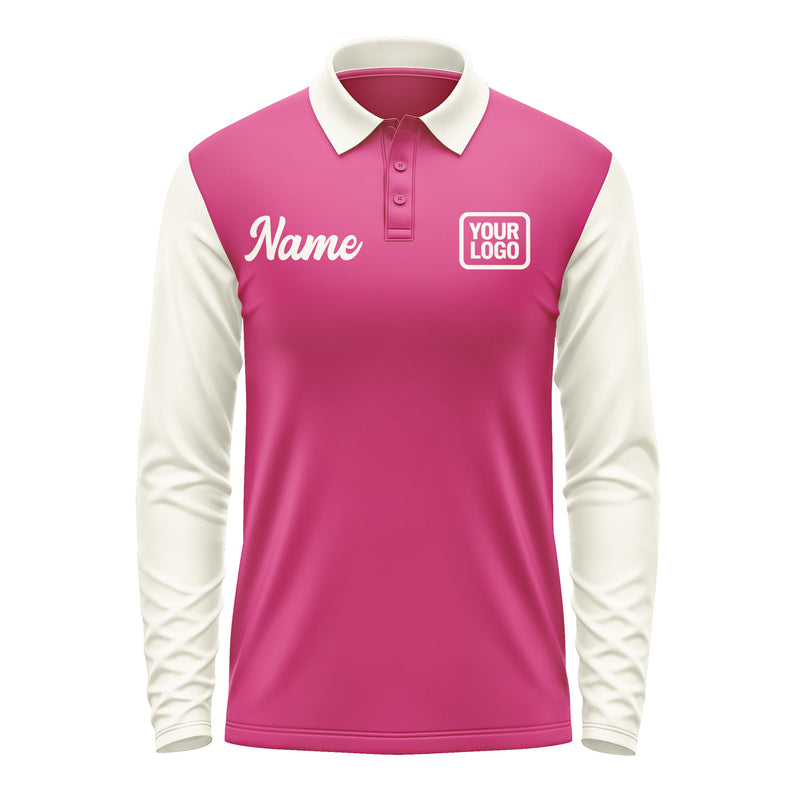 Custom Pink Cream Long Sleeve Polo Shirt Pl130303B103