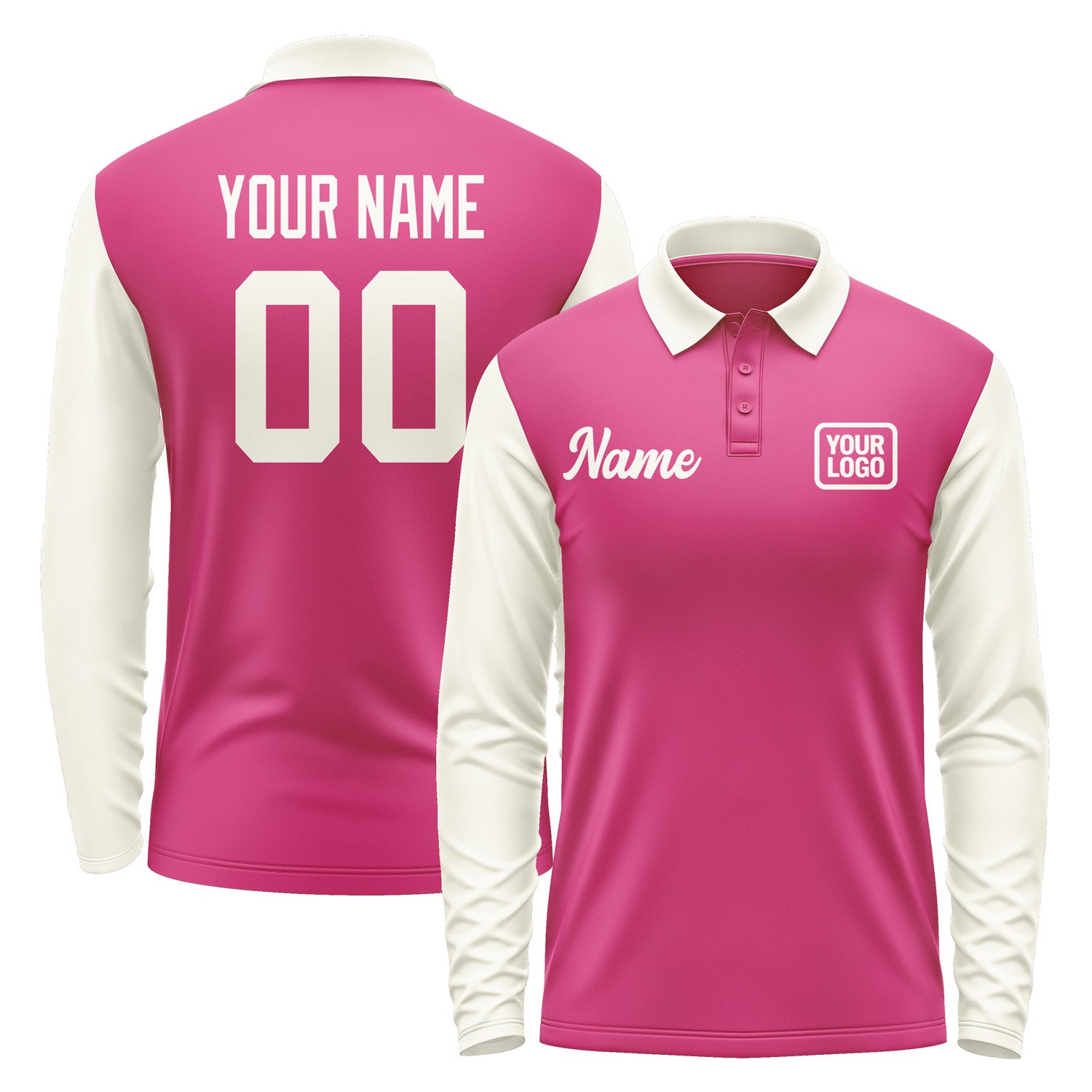 Custom Pink Cream Long Sleeve Polo Shirt Pl130303B103