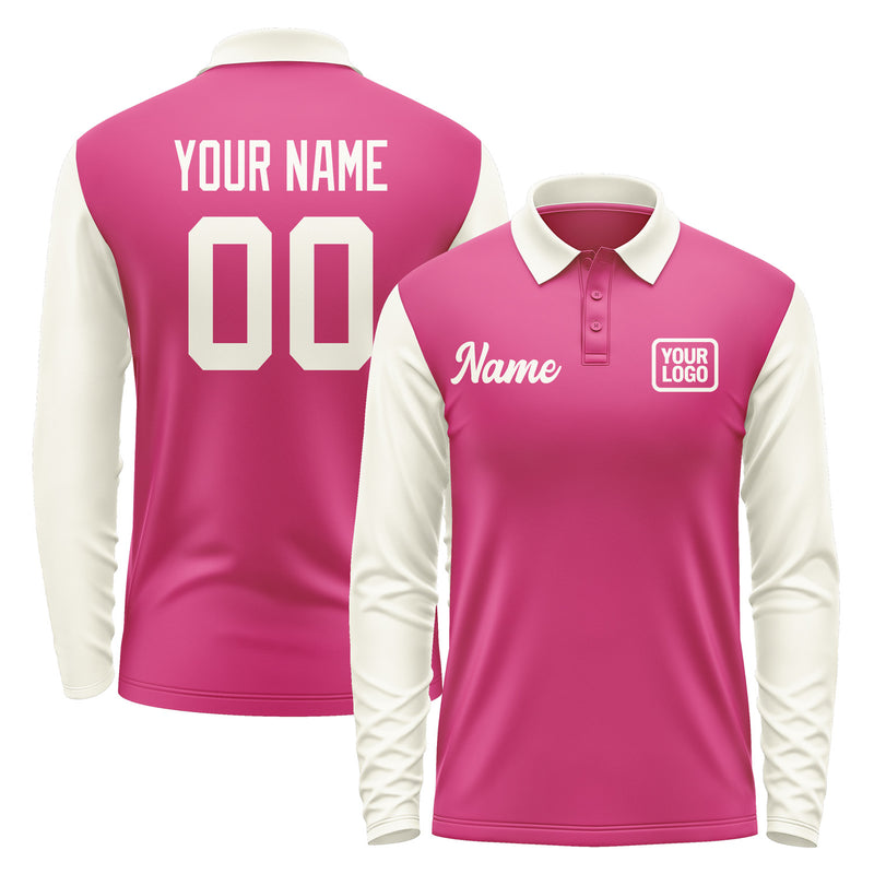Custom Pink Cream Long Sleeve Polo Shirt Pl130303B103