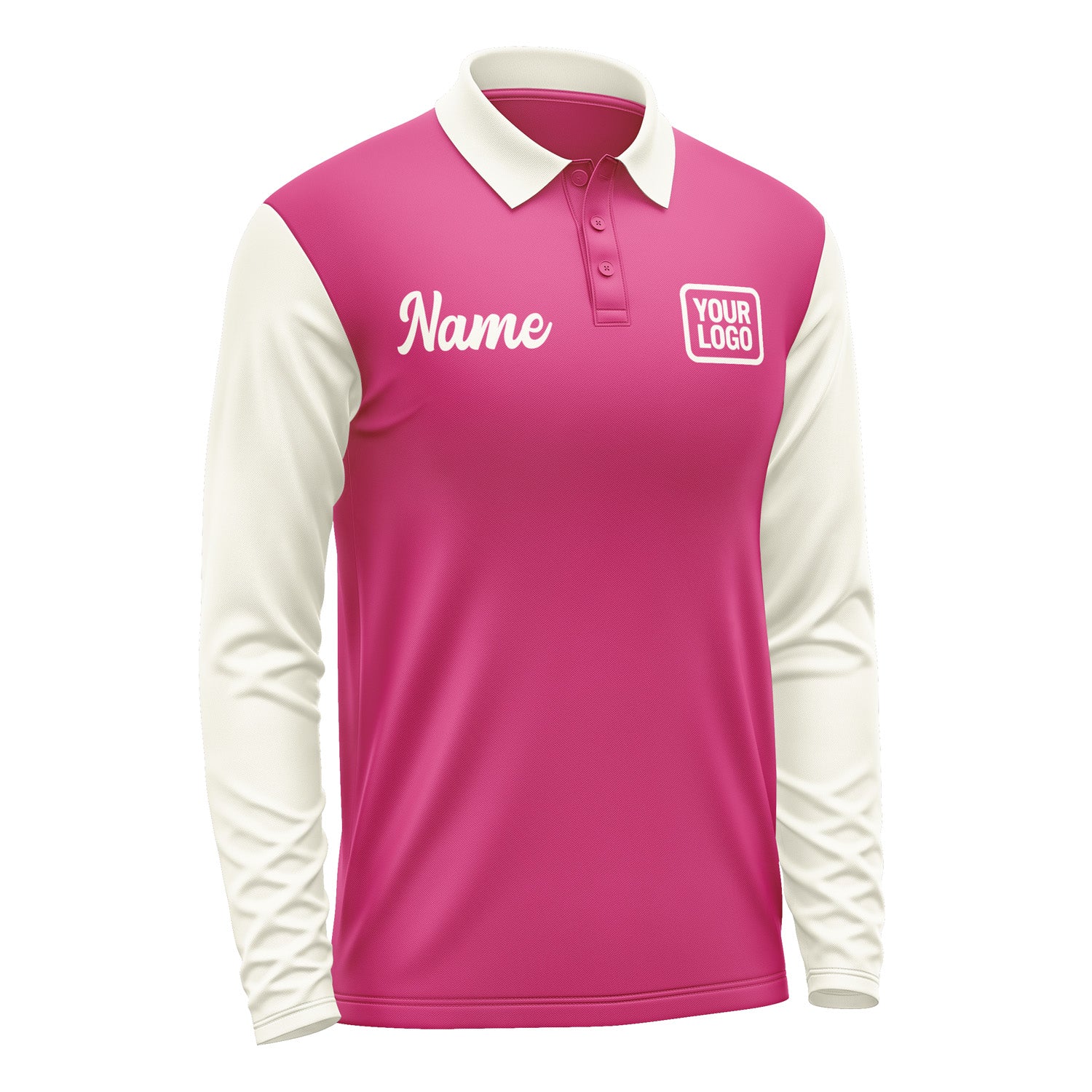 Custom Pink Cream Long Sleeve Polo Shirt Pl130303B103