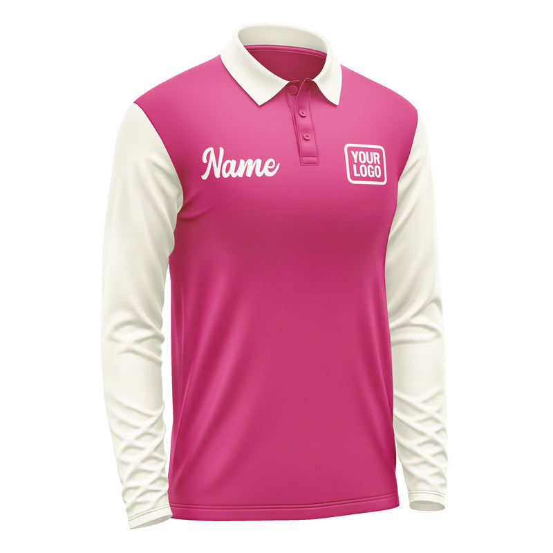 Custom Pink Cream Long Sleeve Polo Shirt Pl130303B103