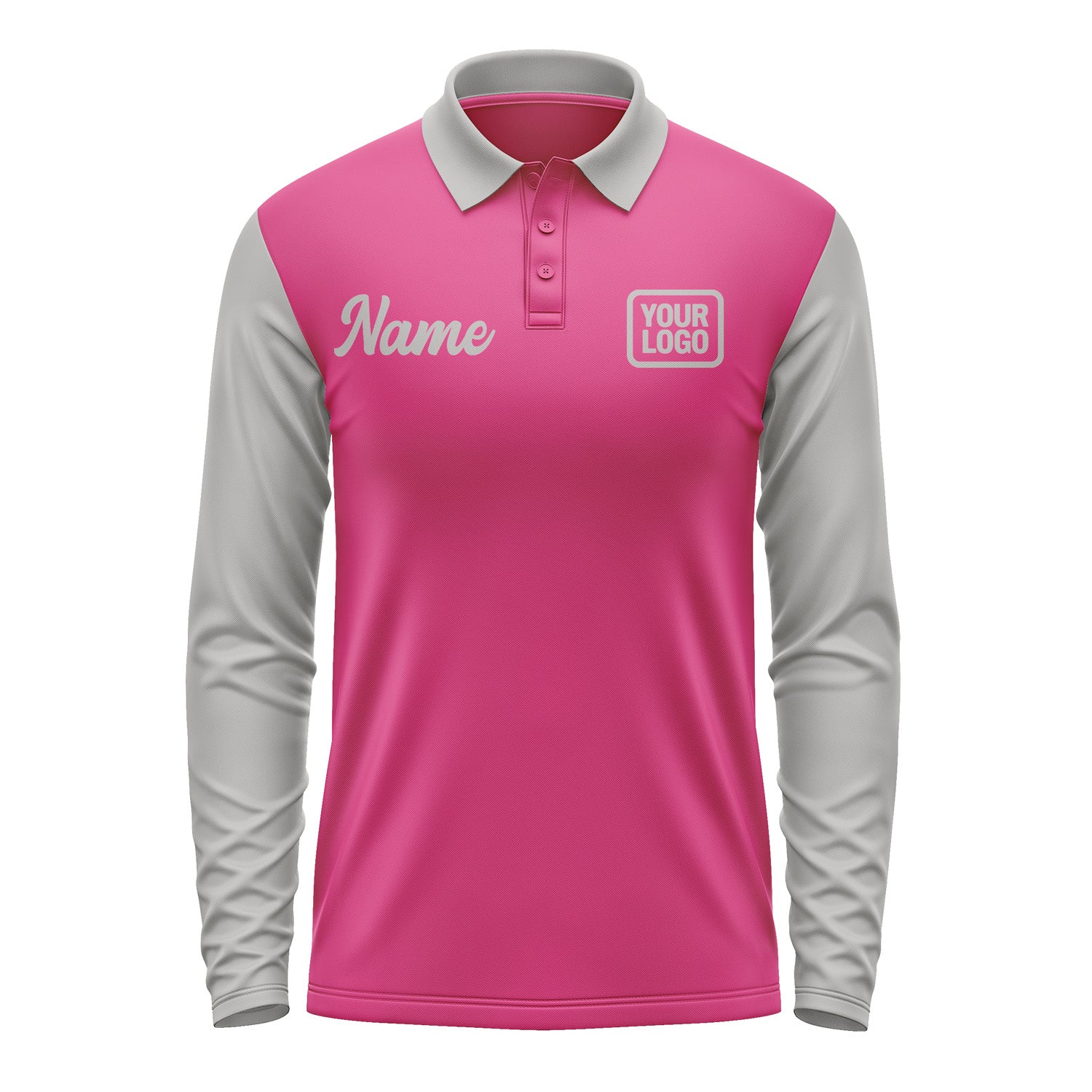 Custom Pink Gray Long Sleeve Polo Shirt Pl130404B104