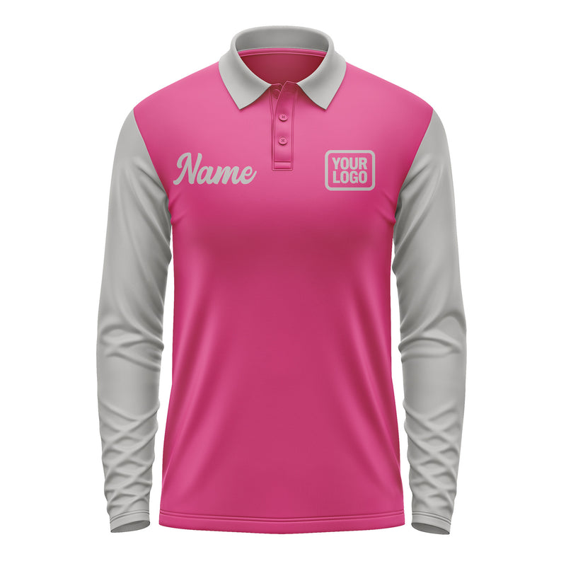 Custom Pink Gray Long Sleeve Polo Shirt Pl130404B104