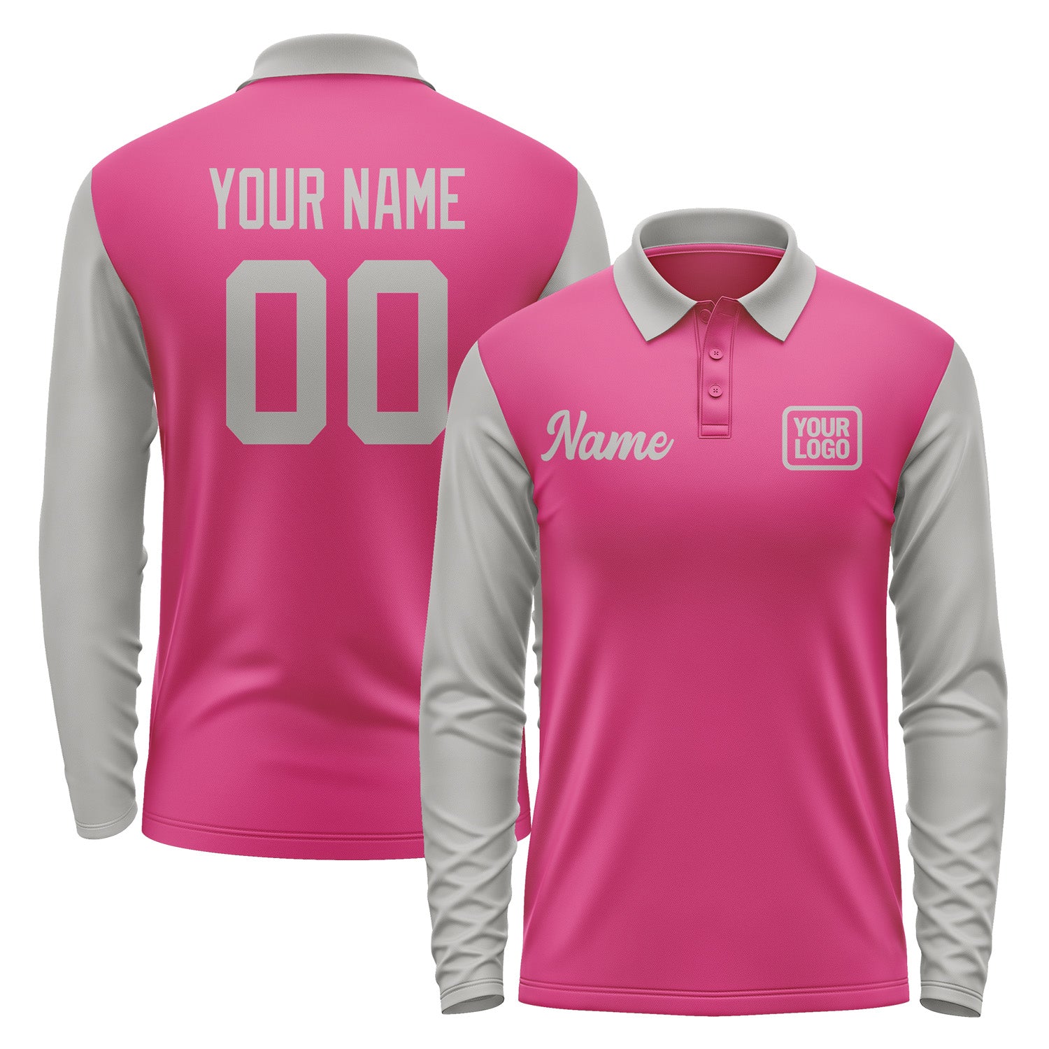 Custom Pink Gray Long Sleeve Polo Shirt Pl130404B104