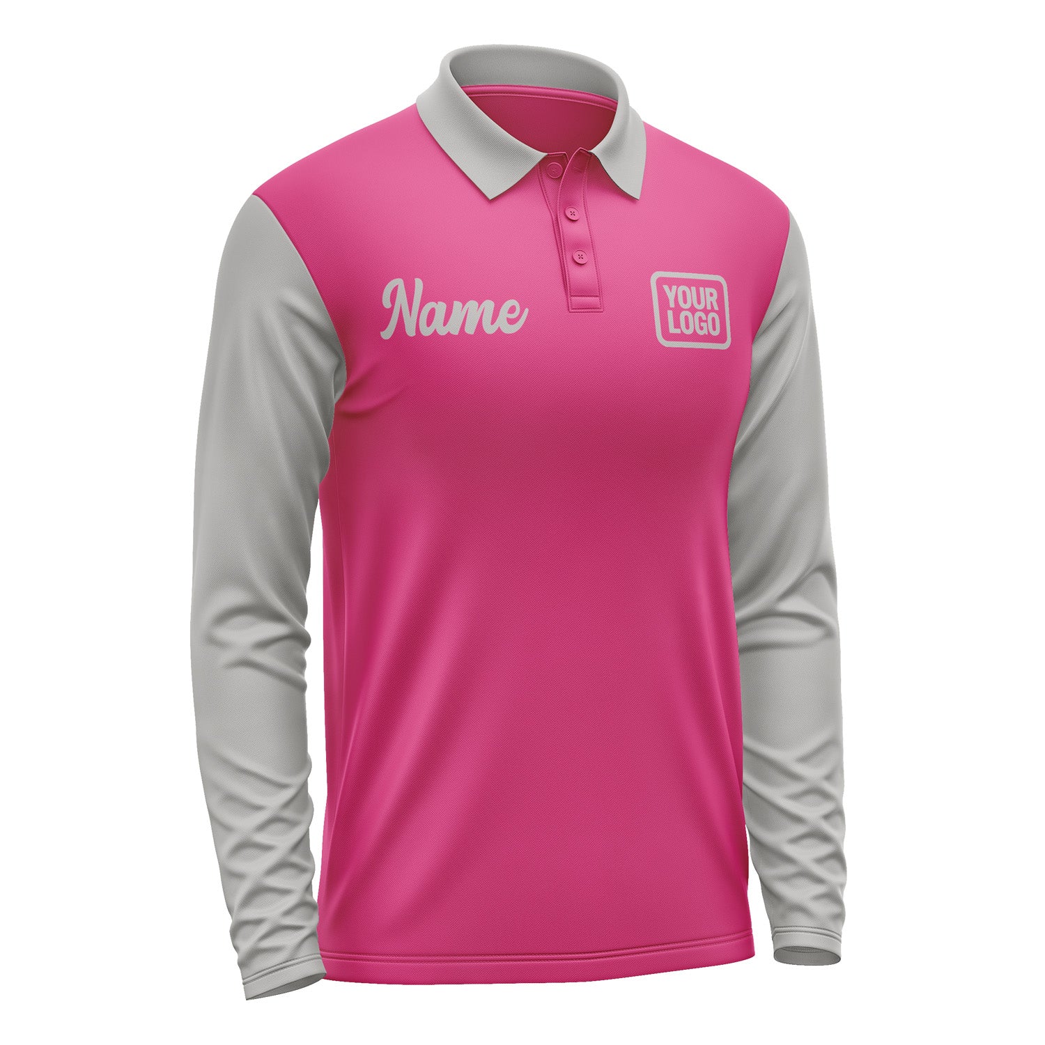 Custom Pink Gray Long Sleeve Polo Shirt Pl130404B104
