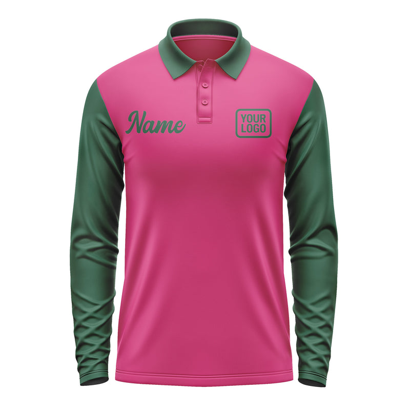 Custom Pink Green Long Sleeve Polo Shirt Pl130505B105