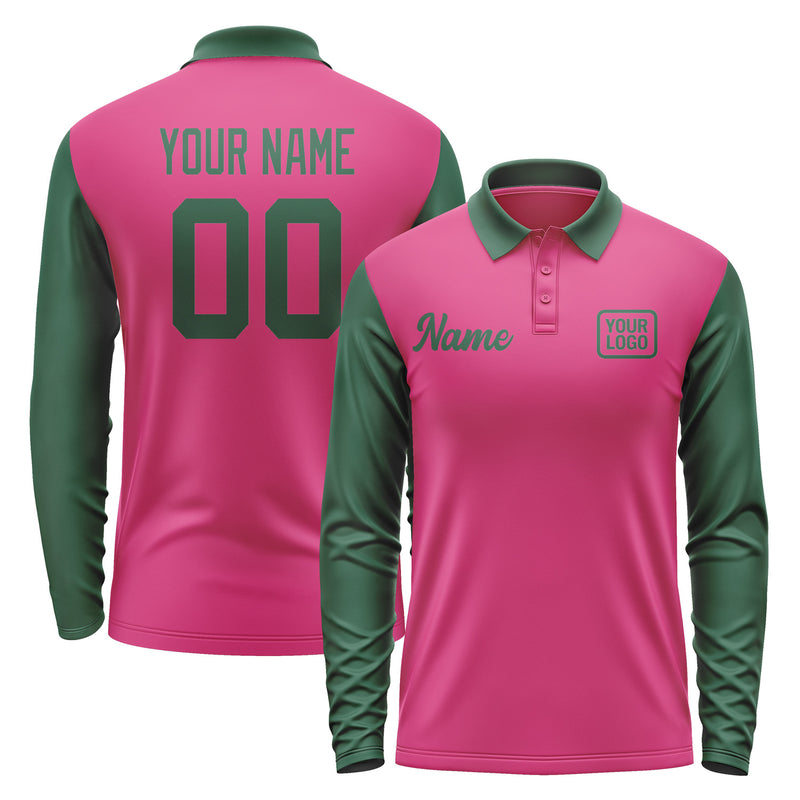 Custom Pink Green Long Sleeve Polo Shirt Pl130505B105