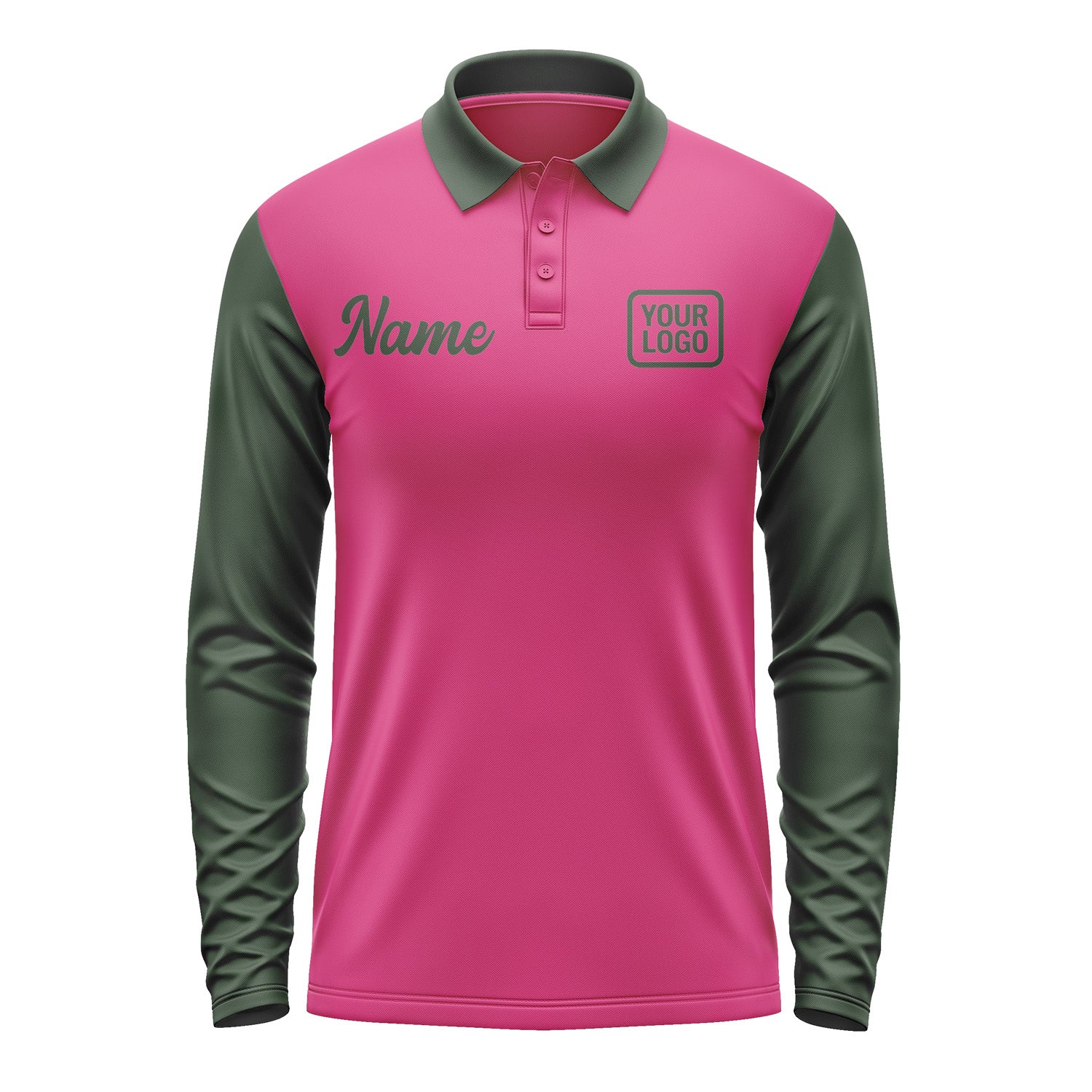 Custom Pink Dark Green Long Sleeve Polo Shirt Pl130606B106