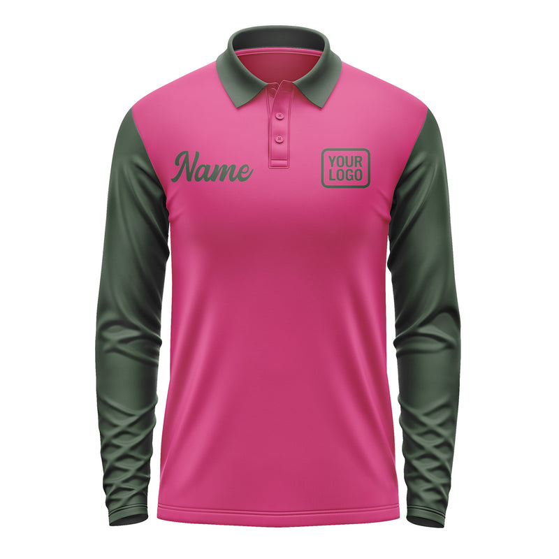 Custom Pink Dark Green Long Sleeve Polo Shirt Pl130606B106