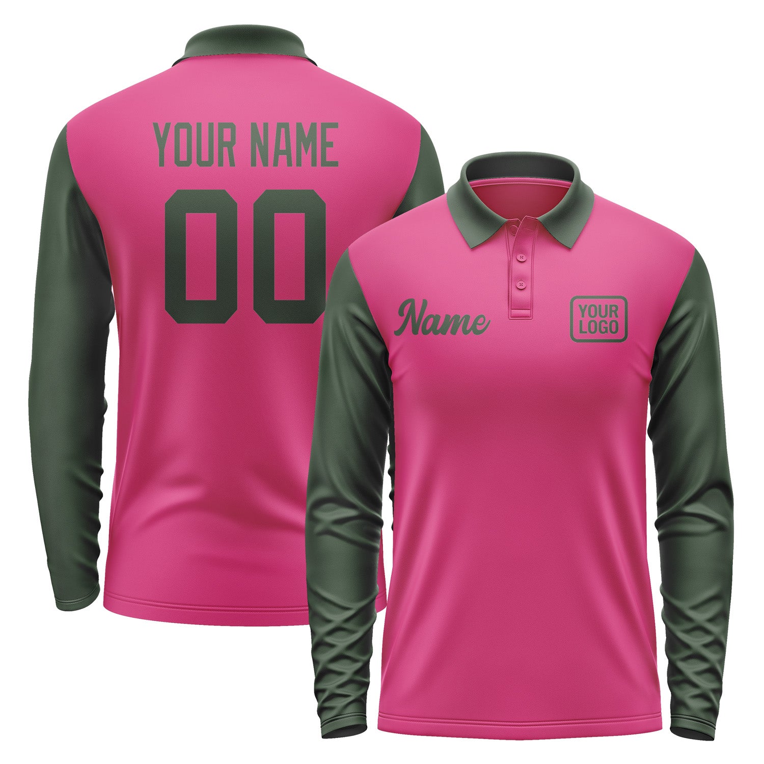 Custom Pink Dark Green Long Sleeve Polo Shirt Pl130606B106
