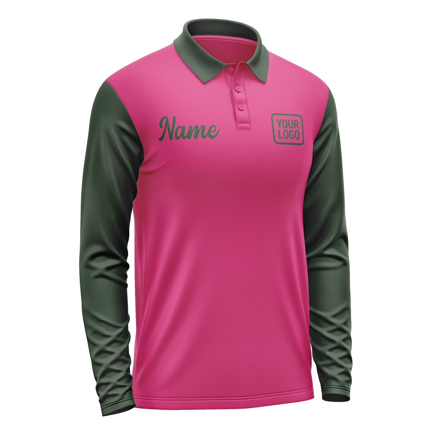 Custom Pink Dark Green Long Sleeve Polo Shirt Pl130606B106