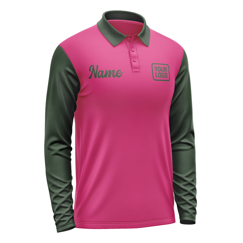 Custom Pink Dark Green Long Sleeve Polo Shirt Pl130606B106