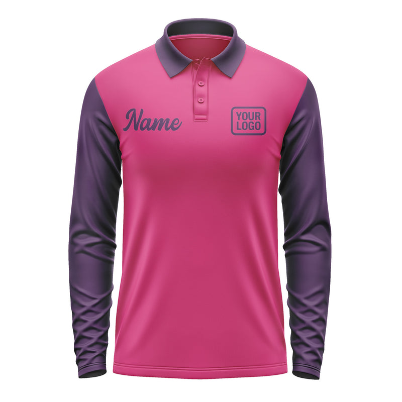 Custom Pink Purple Long Sleeve Polo Shirt Pl130707B107
