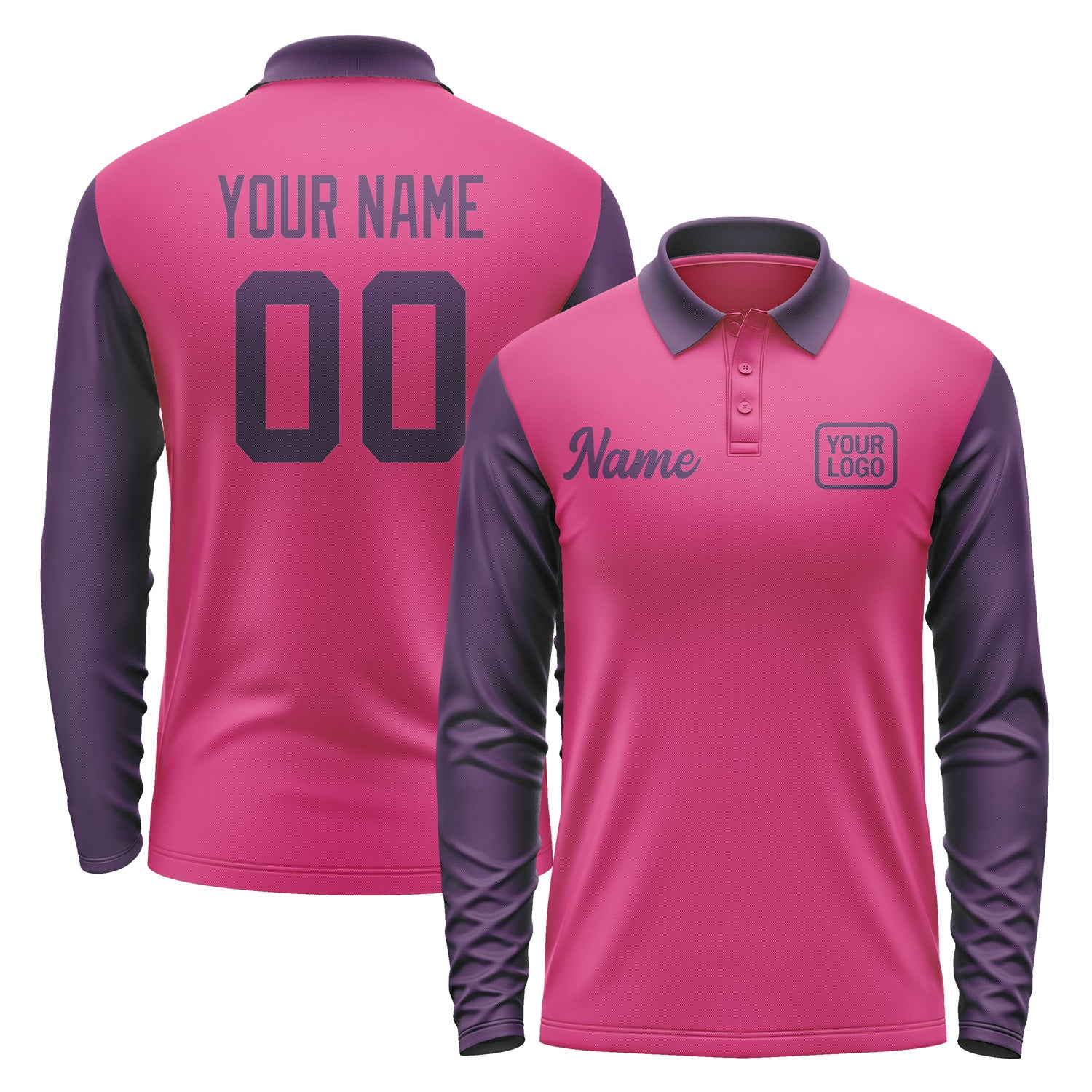 Custom Pink Purple Long Sleeve Polo Shirt Pl130707B107