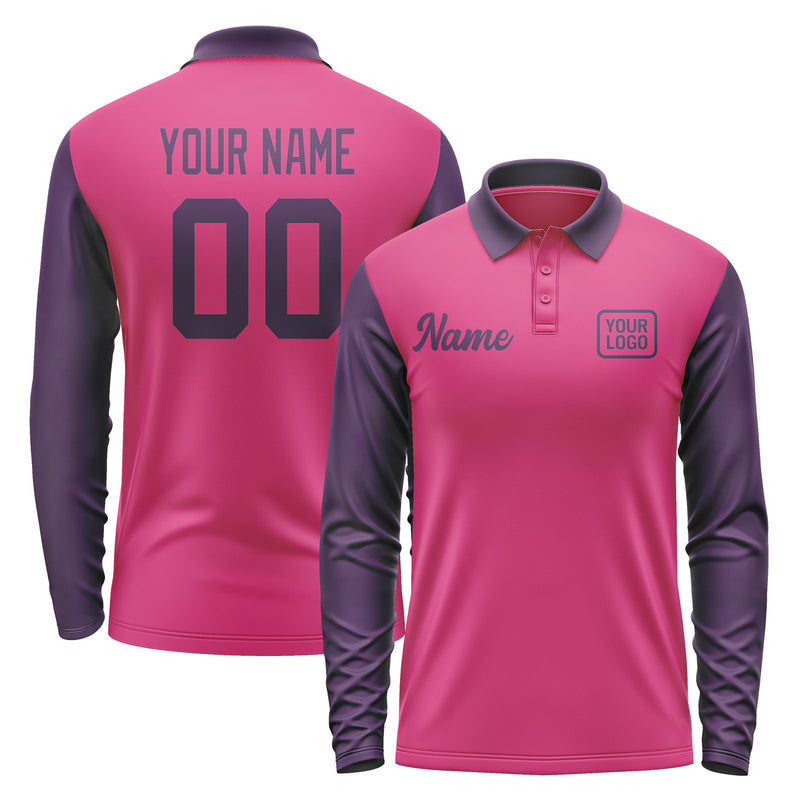 Custom Pink Purple Long Sleeve Polo Shirt Pl130707B107