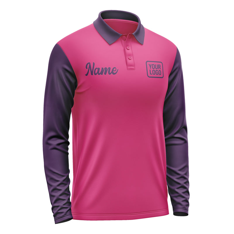 Custom Pink Purple Long Sleeve Polo Shirt Pl130707B107