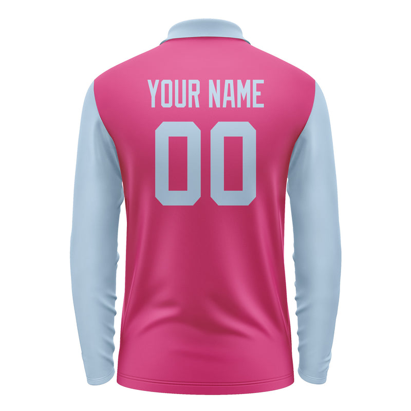 Custom Pink Light Blue Long Sleeve Polo Shirt Pl130808B108