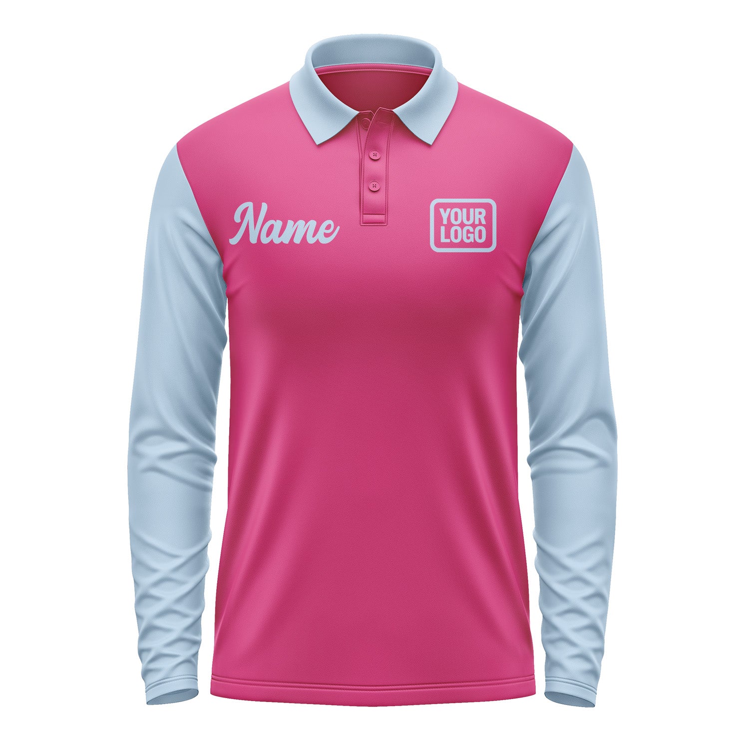 Custom Pink Light Blue Long Sleeve Polo Shirt Pl130808B108